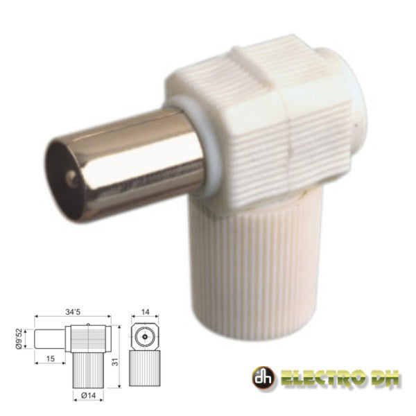 Ficha Coaxial Macho Angular Branca Edh - Tauu.pt