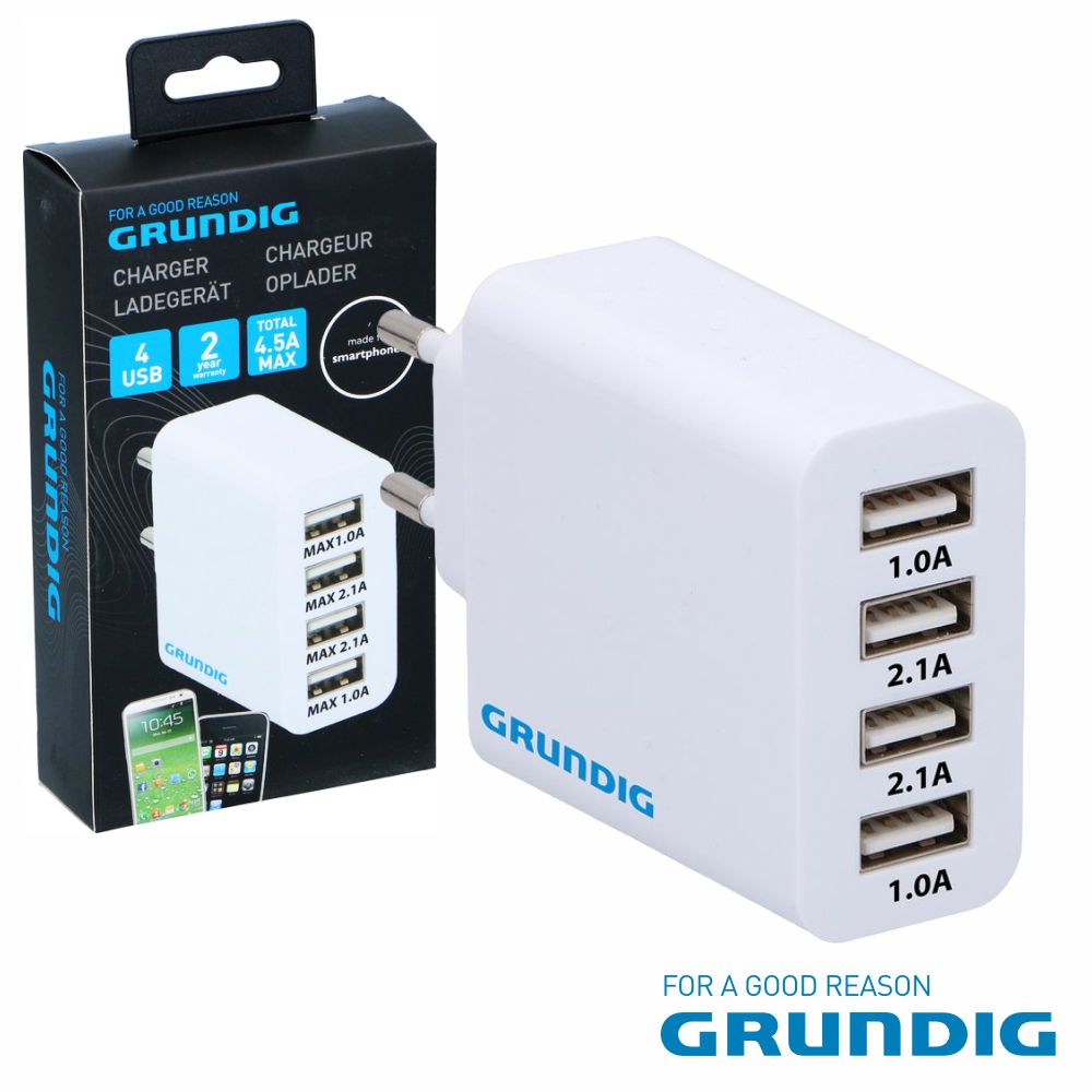 Alimentador Comutado 4 Usb  22.5W Branco Grundig - Tauu.pt