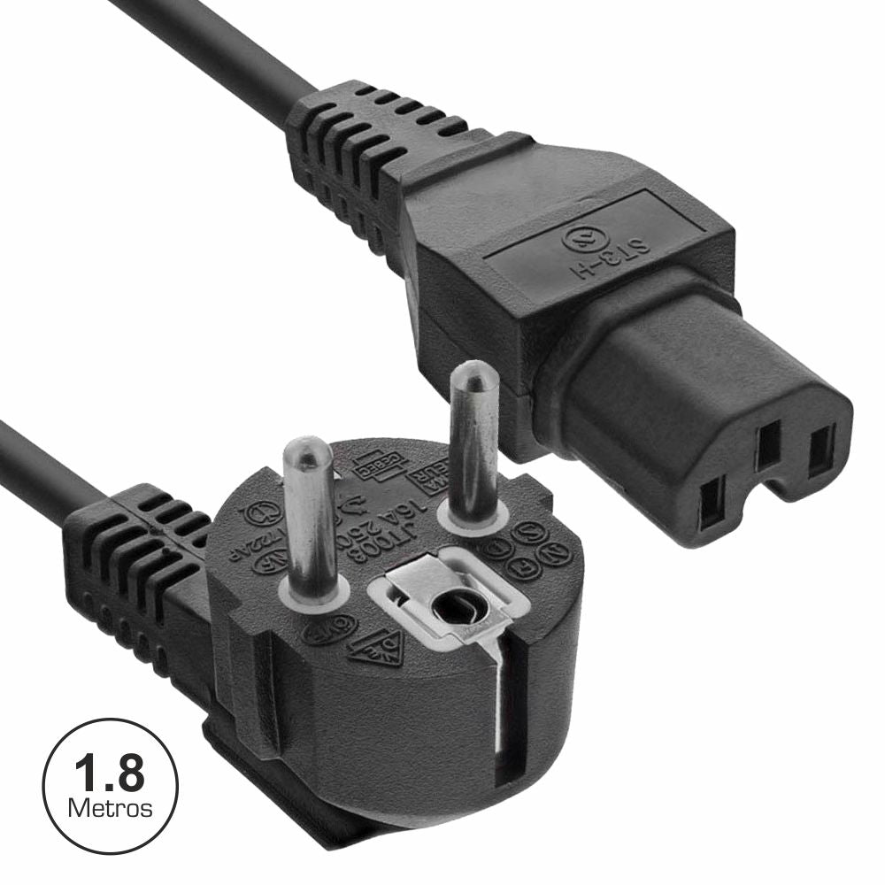 Cabo Alimentação Schuko Macho 3P / Iec C15 Fêmea 1,8M Preto - Tauu,pt