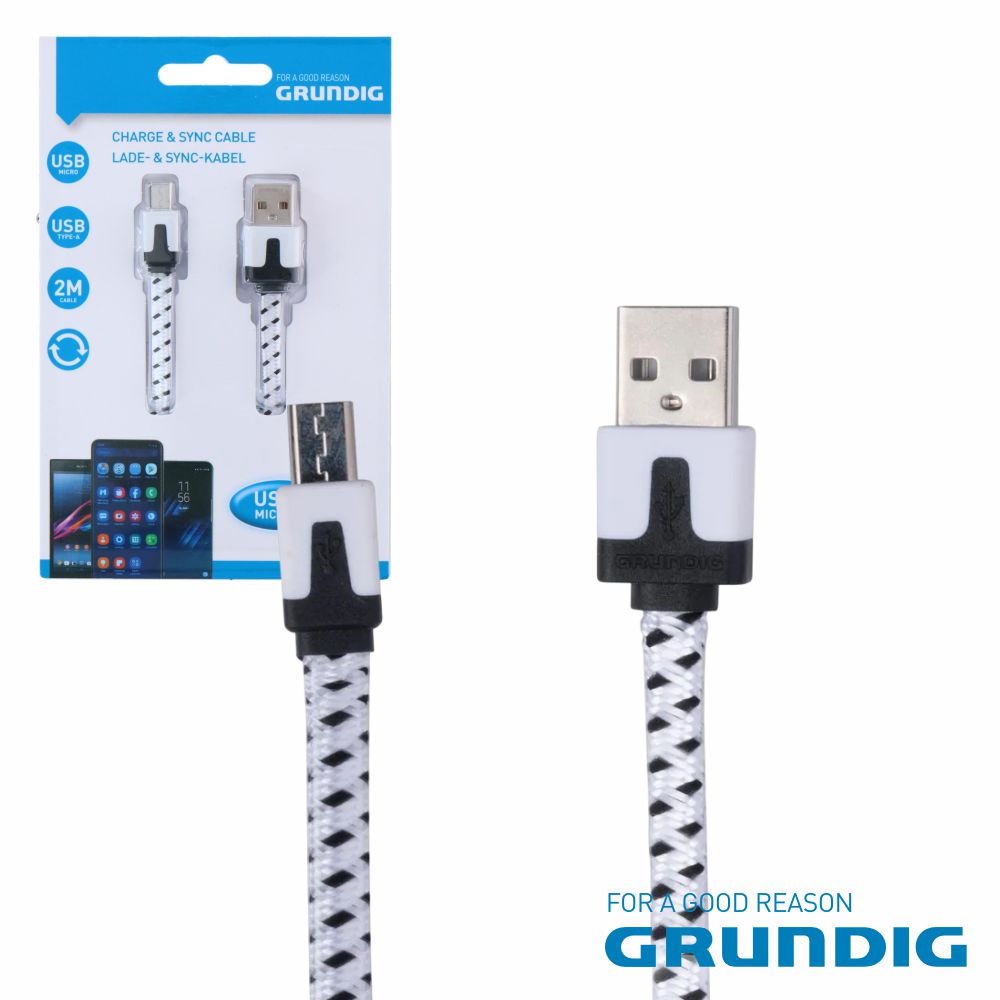 Cabo Usb-A Macho / Microusb Macho 2M Branco Grundig - Tauu,pt