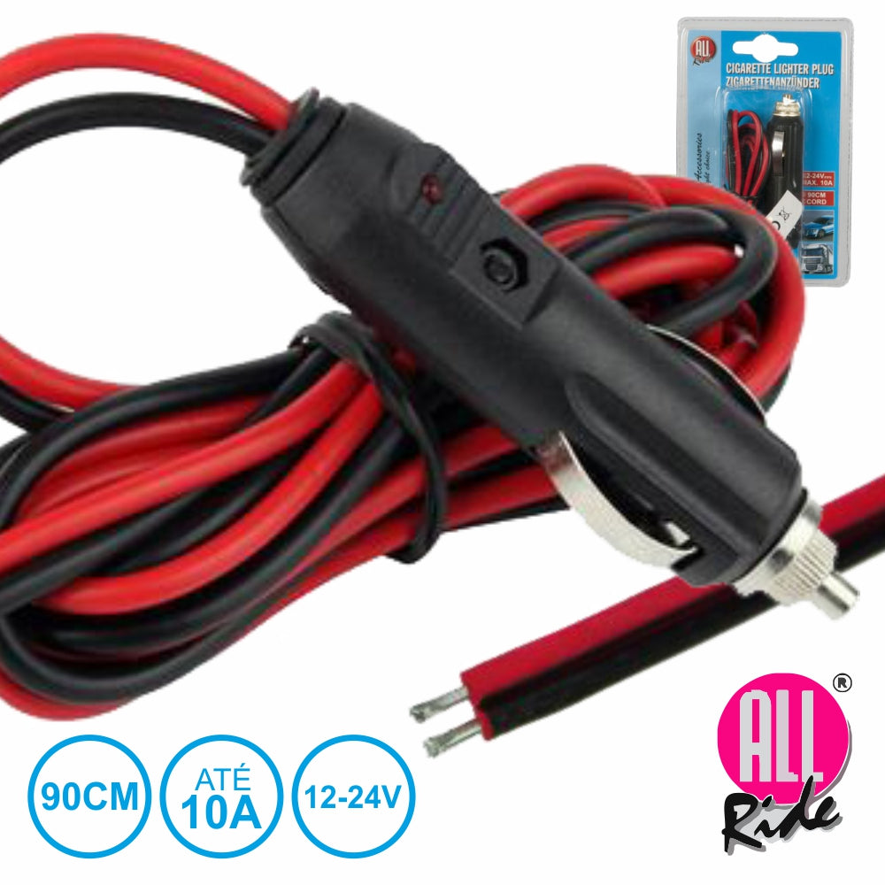 Ficha Isqueiro C/ Cabo Prolongador 12-24V 10A All-Ride - Tauu.pt