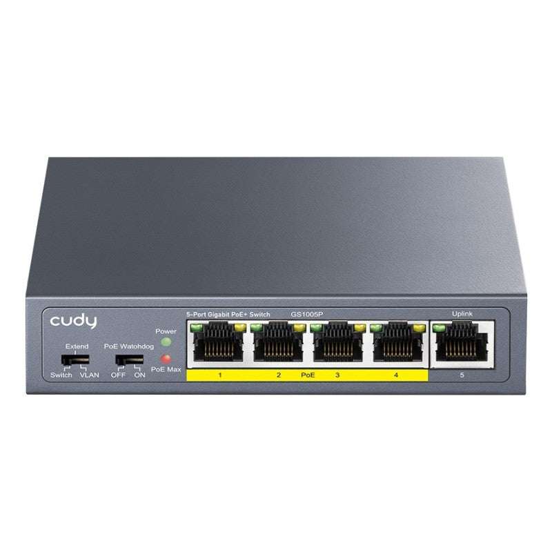 Cudy GS1005P switch de rede Não-gerido Gigabit Ethernet (10/100/1000) Power over Ethernet (PoE) Cinzento
