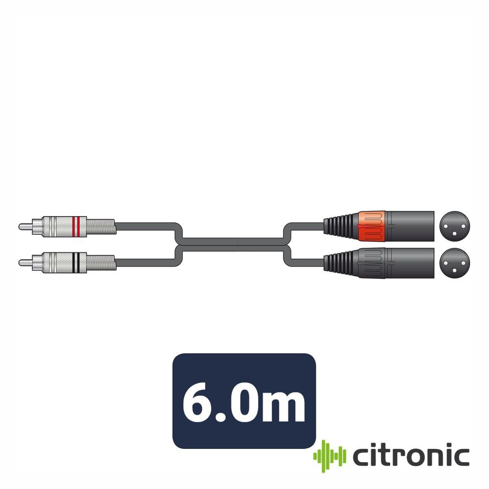 Cabo 2-Rca Macho / 2-Xlr 3P Macho 6M Citronic - Tauu.pt