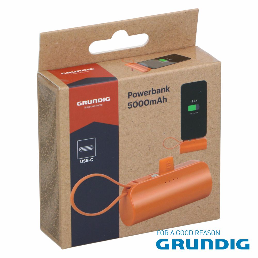 Powerbank 5000Mah Usb-C Laranja Grundig - Tauu.pt