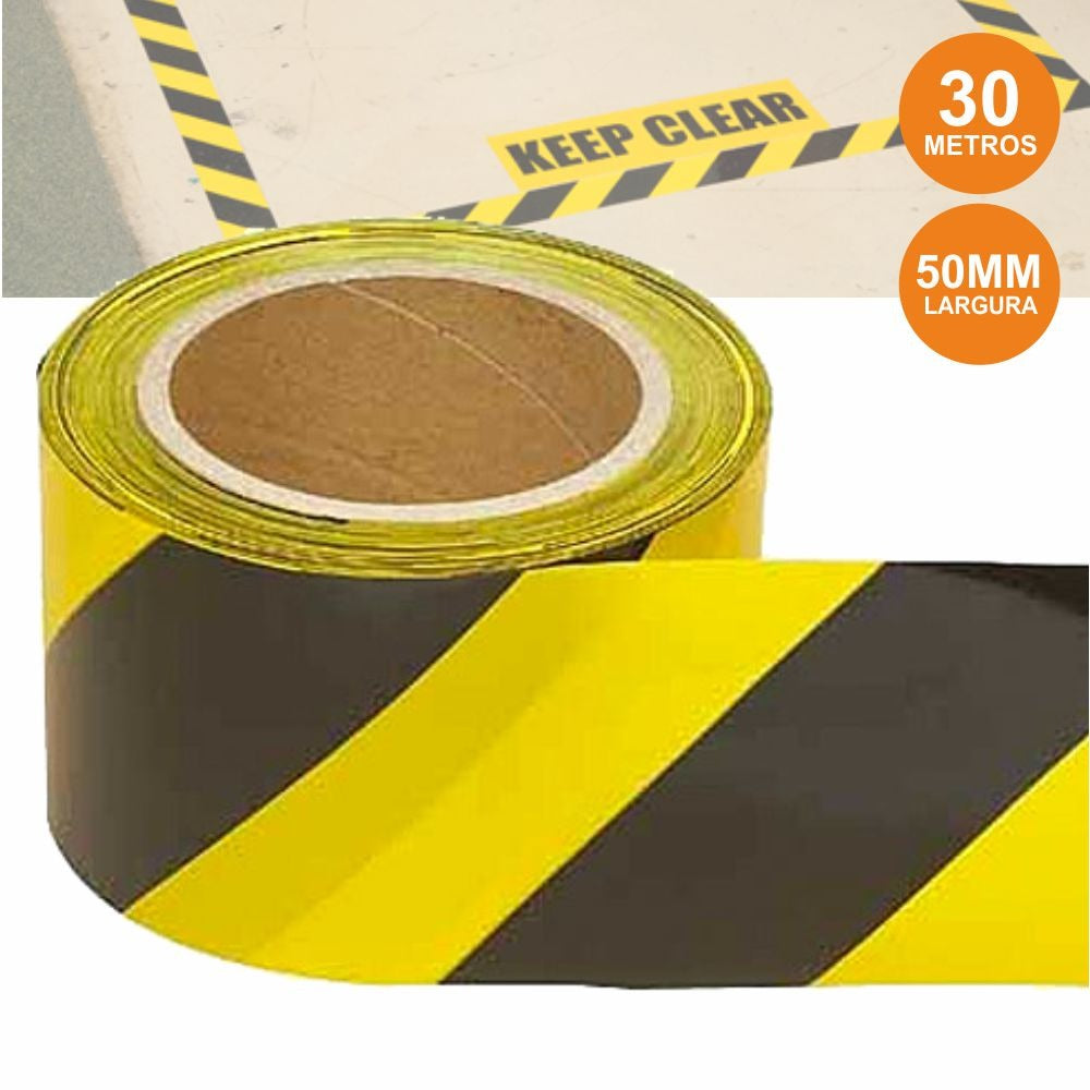 Fita Adesiva Sinalização Amarela/Preta 50Mmx30M - Tauu.pt