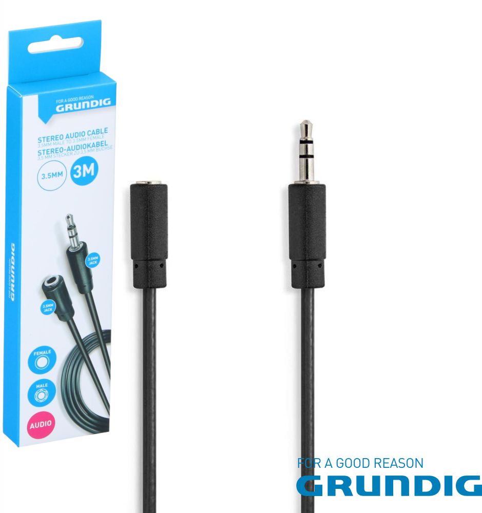 Cabo Jack 3,5Mm Macho / Jack 3,5Mm Fêmea 3M Stereo Grundig - Tauu,pt