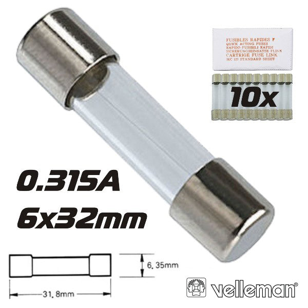 Fusível 6X32 Fusão Rápida 0,315A (10X) Velleman - Tauu,pt