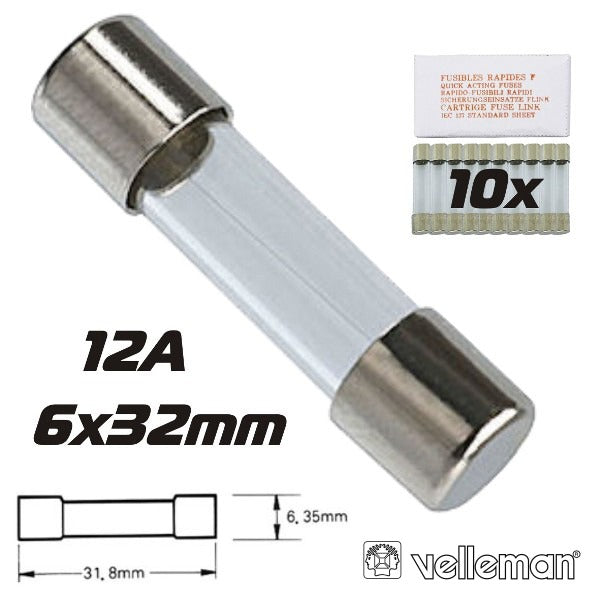 Fusível 6X32 Fusão Rápida 12A (10X) Velleman - Tauu.pt