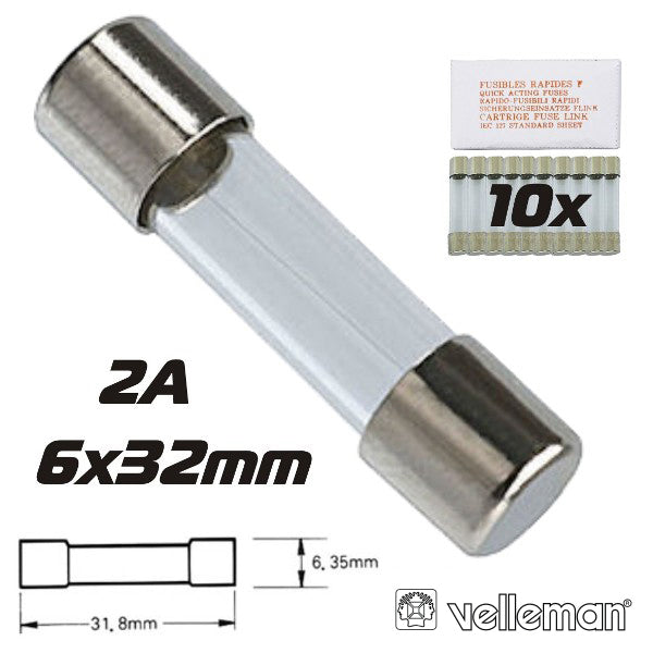 Fusível 6X32 Fusão Rápida 2A (10X) Velleman - Tauu,pt