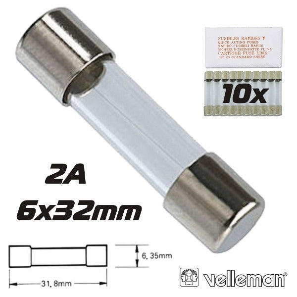Fusível 6X32 Fusão Rápida 2A (10X) Velleman - Tauu.pt