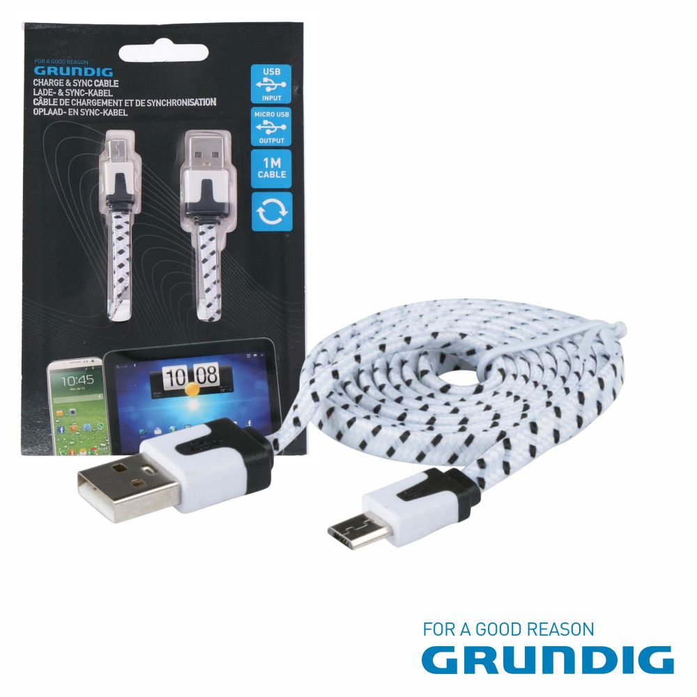 Cabo Usb-A Macho / Microusb Macho 1M Branco Grundig - Tauu,pt