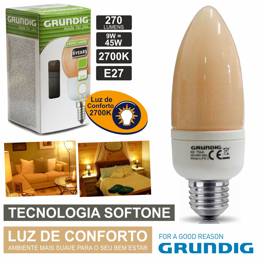 Lâmpada E27 9W=45W 230V Eco Tec, Softone 270Lm Grundig - Tauu,pt