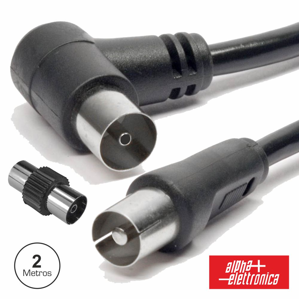 Cabo Coaxial Macho/Fêmea Preto 2M Angular 90º - Tauu,pt