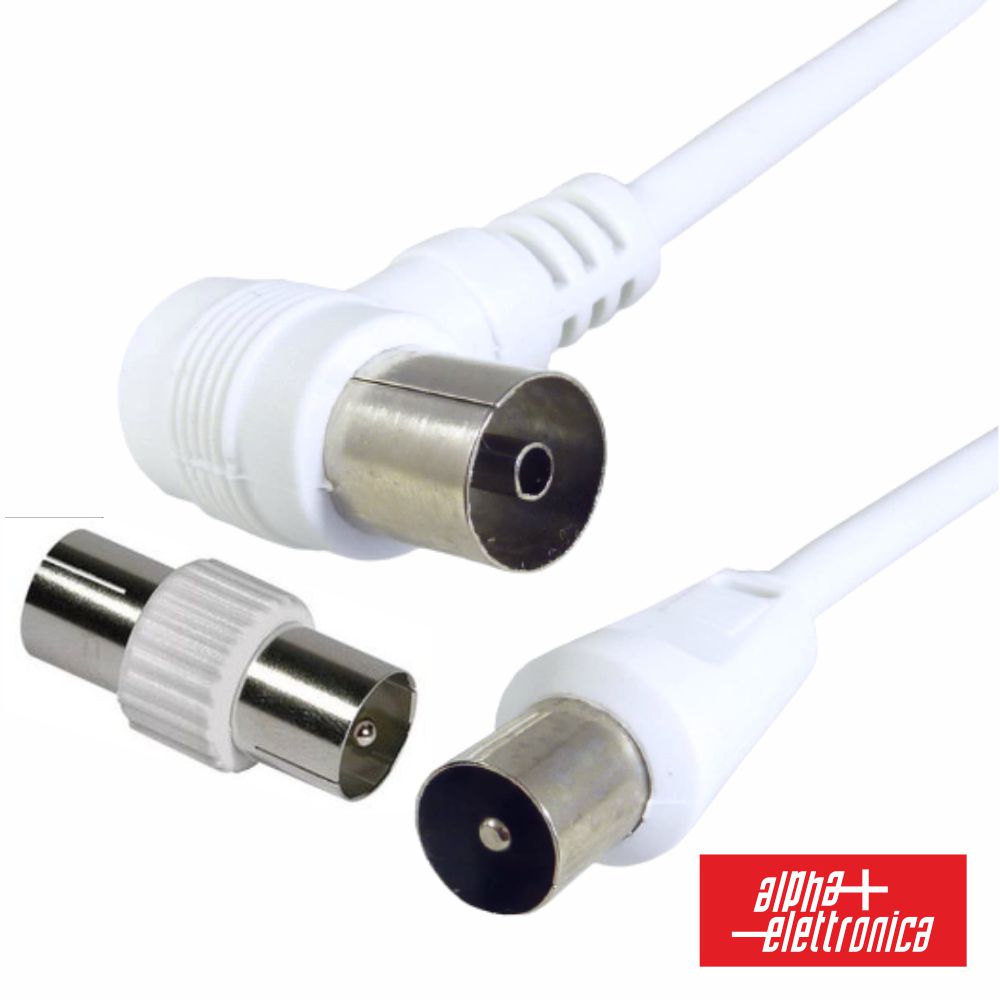Cabo Coaxial Macho/Fêmea Branco 3M 90º Alpha - Tauu.pt