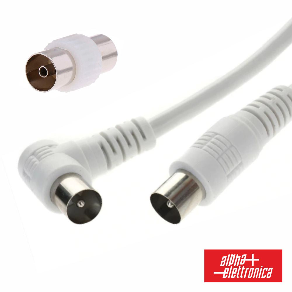 Cabo Coaxial Macho/Macho Branco 2M Ângular 90º Alpha - Tauu.pt