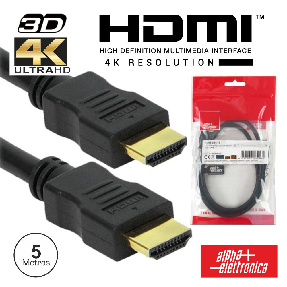 Cabo Hdmi Dourado Macho / Macho 2,0 4K Preto 5M - Tauu,pt