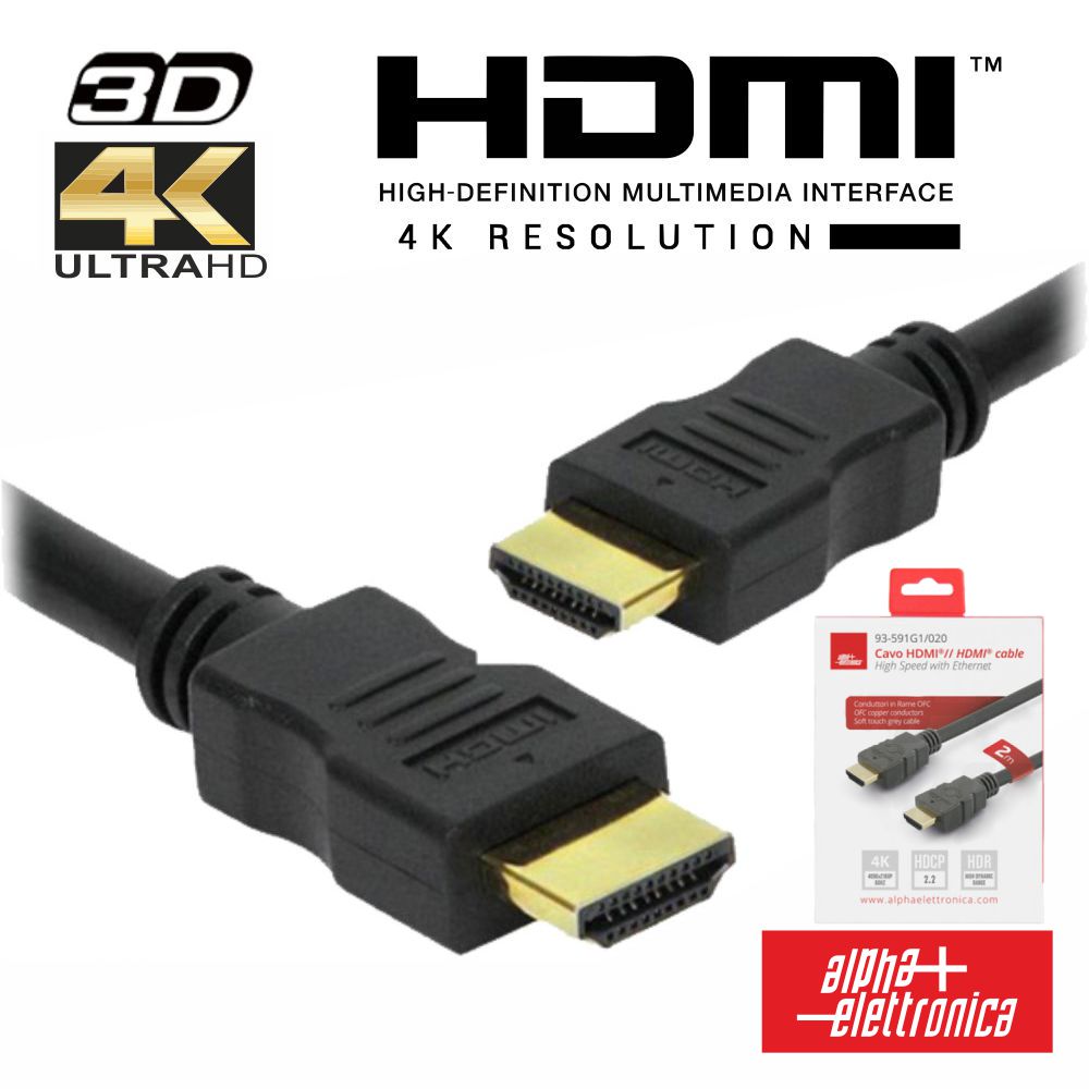 Cabo Hdmi Dourado Macho / Macho 2,2 4K Preto 2M Alpha - Tauu,pt