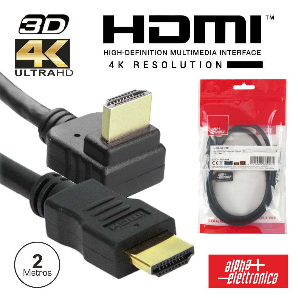 Cabo Hdmi Dourado Macho / Macho 2,0 4K Preto 2M 90º - Tauu,pt