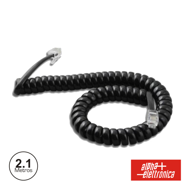 Cabo Telefone 4P4C Espiral Preto 2.1M - Tauu.pt