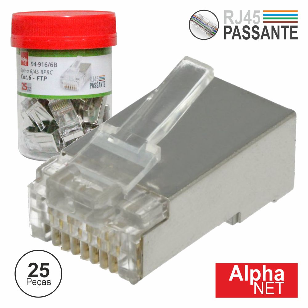 Ficha Rj45 Modelar 8P8C Cat6 Passante - Tauu,pt