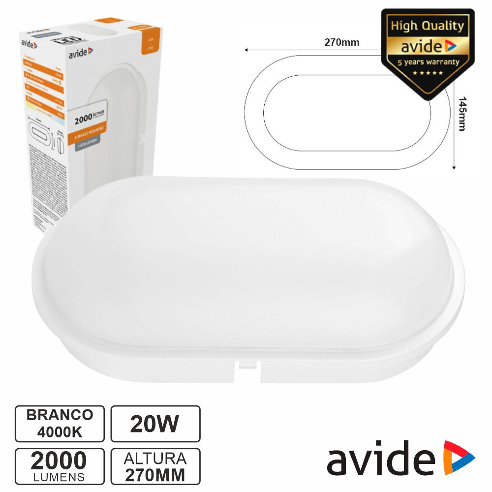 Painel Led Oval Aplique 20W 270Mm 4000K 2000Lm Ip65 Avide - Tauu,pt