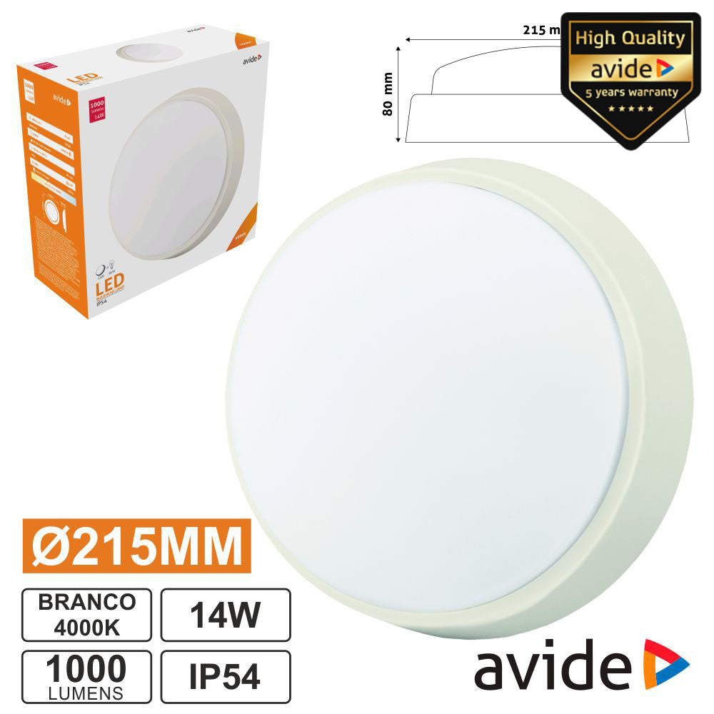 Painel Led Redondo Aplique 14W 215Mm 4000K 1000Lm Ip54 Avide - Tauu.pt