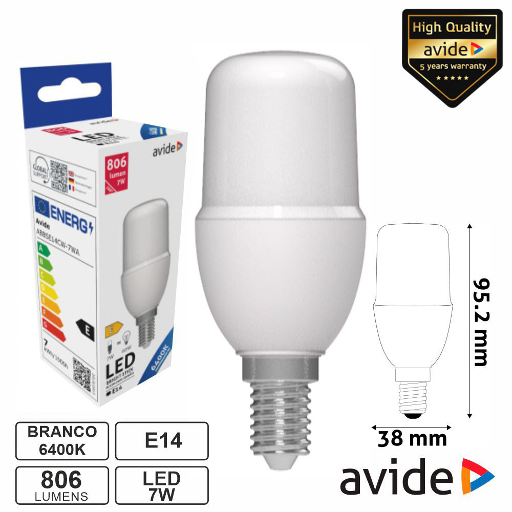 Lâmpada Led E14 Stick T37 7W 230V 6400K 806Lm Avide - Tauu.pt