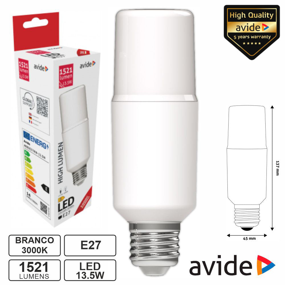 Lâmpada Led E27 Stick T45 13,5W 230V 3000K 1521Lm Avide - Tauu,pt