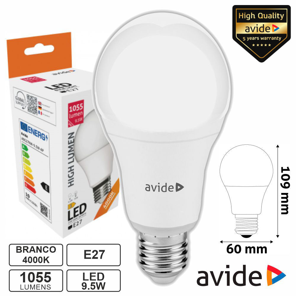Lâmpada Led E27 Globo A60 9,5W 230V 4000K 1055Lm Avide - Tauu,pt