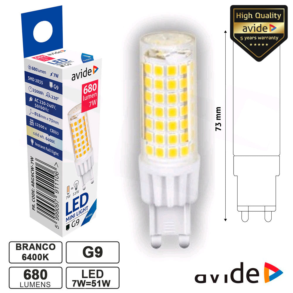 Lâmpada Led G9 7W 230V 6400K 680Lm Avide - Tauu,pt