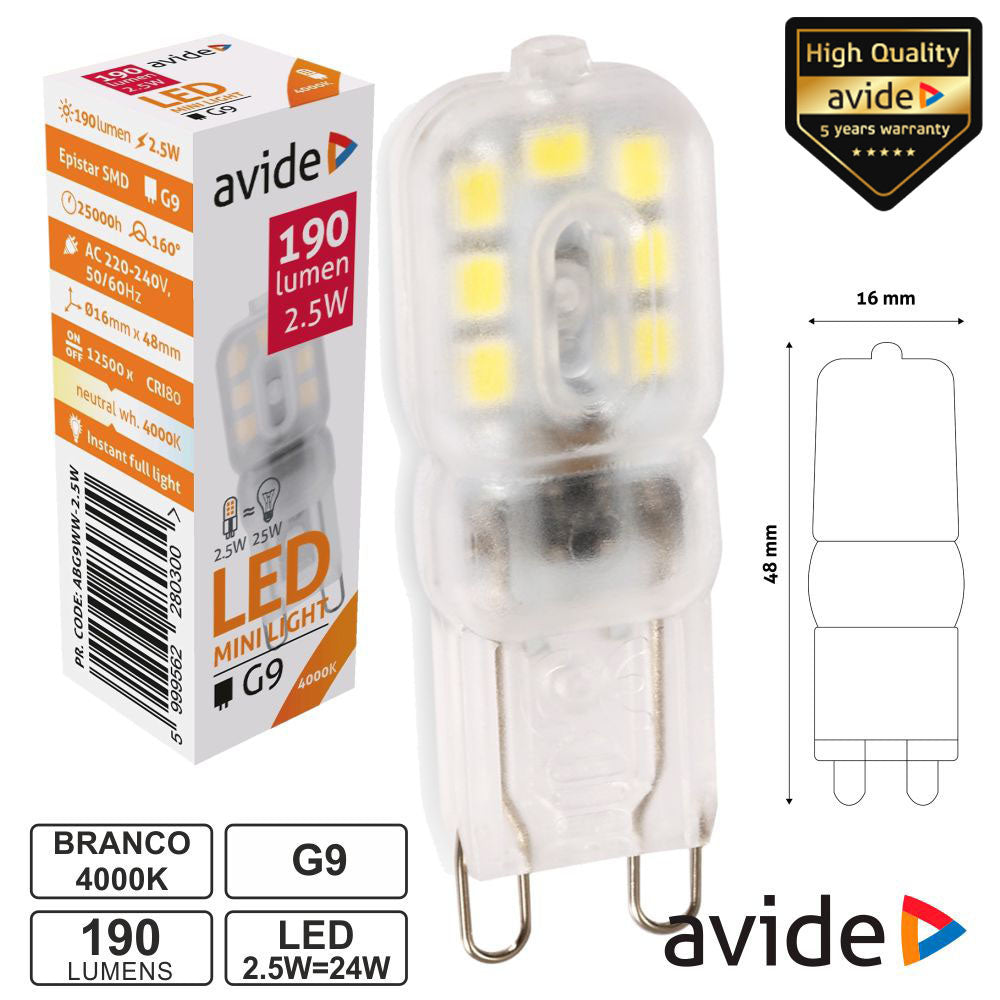 Lâmpada Led G9 2,5W 230V 4000K 190Lm Avide - Tauu,pt