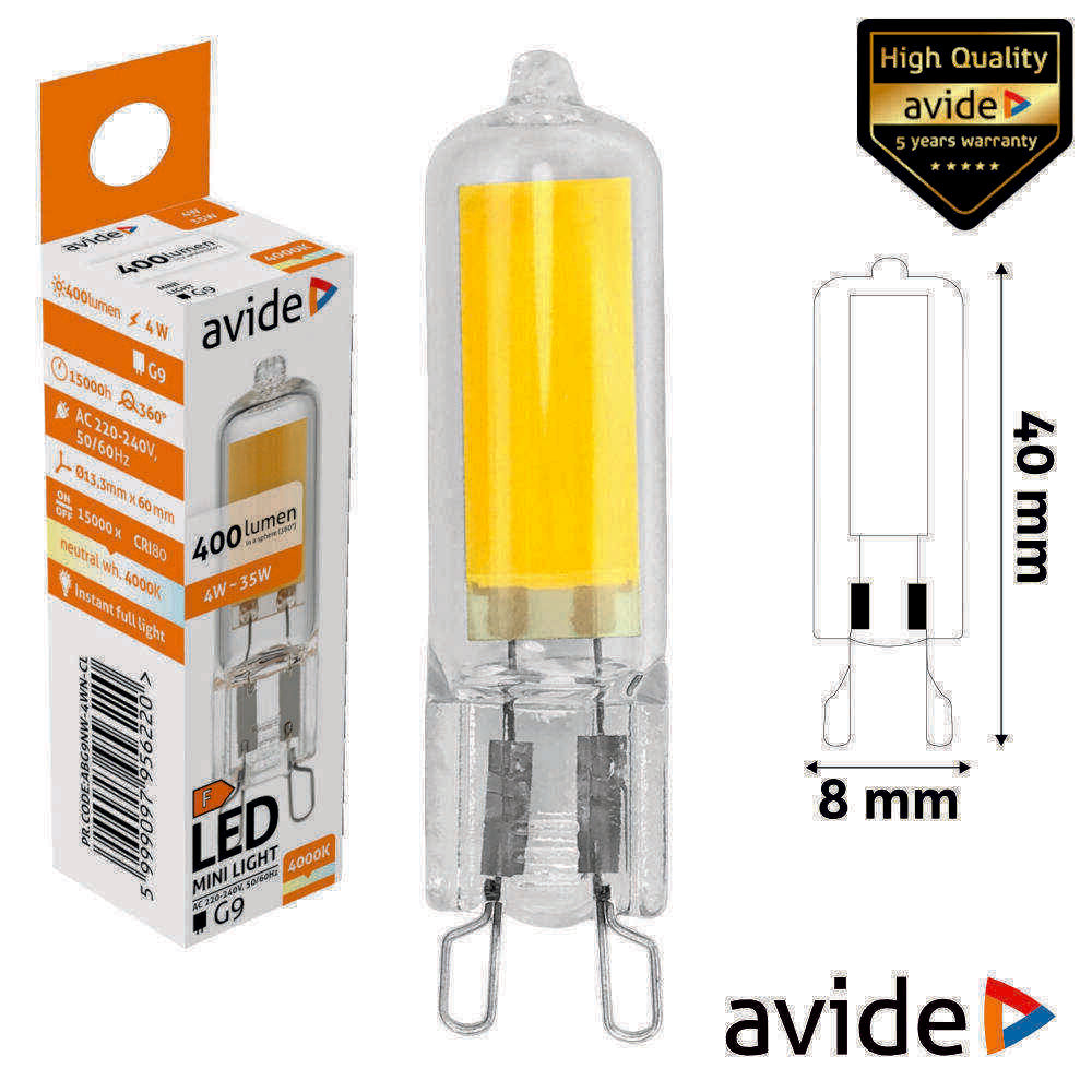 Lâmpada Led G9 4W 230V Cob 4000K 400Lm Avide - Tauu,pt