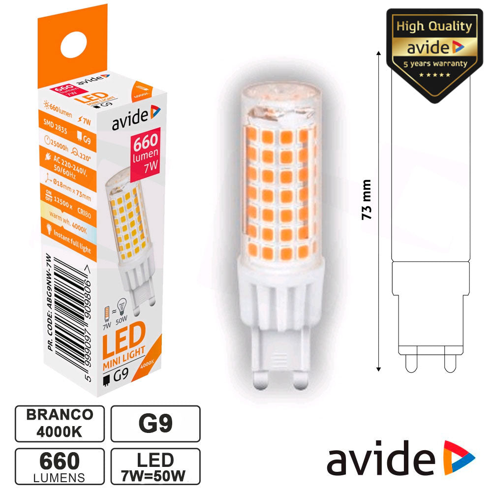 Lâmpada Led G9 7W 230V 4000K 660Lm Avide - Tauu.pt