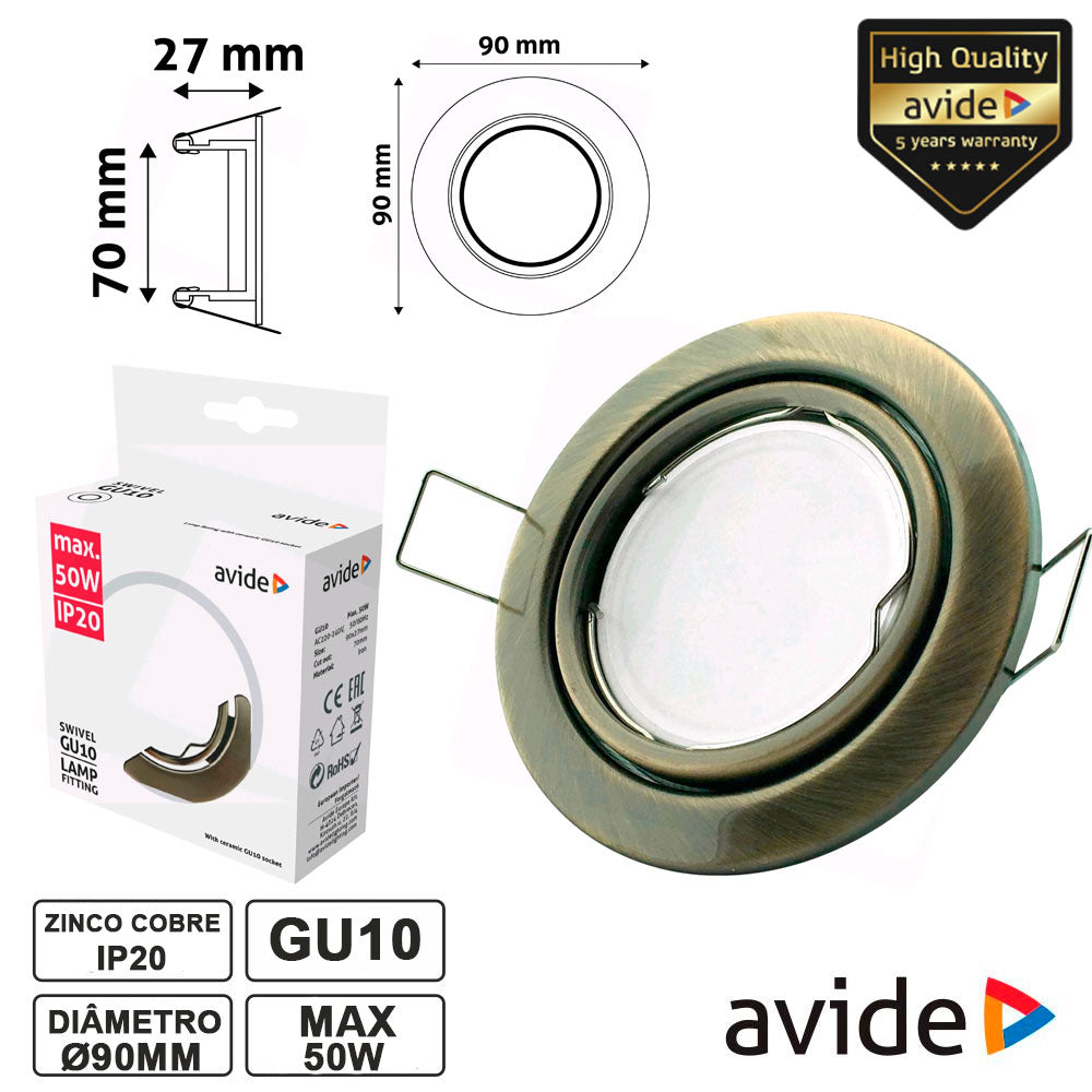 Aro Redondo Ajustável Cobre P/ Mr16-Gu10 Avide - Tauu,pt