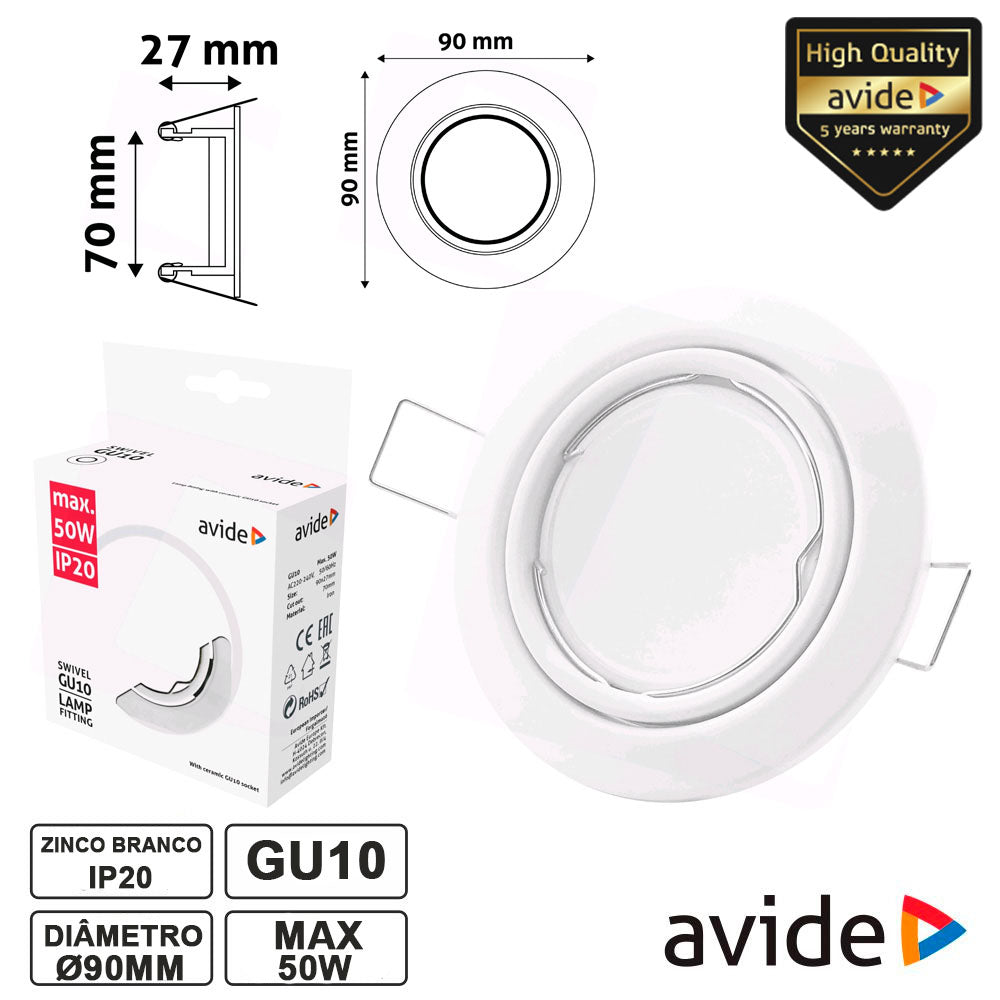 Aro Redondo Ajustável Branco P/ Mr16-Gu10 Avide - Tauu,pt