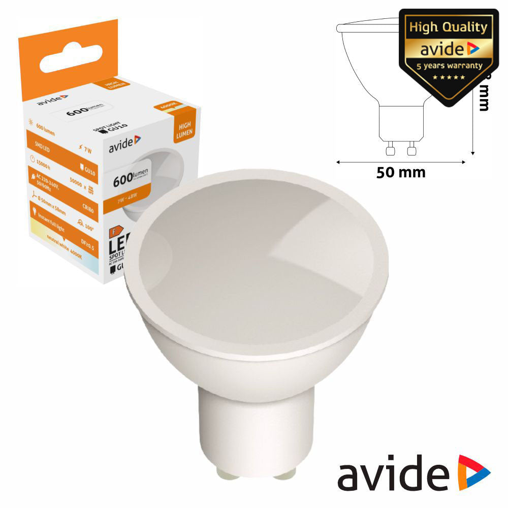 Lâmpada Led Gu10 Dimável Spot 7W 230V 4000K 530Lm Avide - Tauu,pt