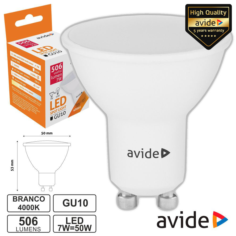 Lâmpada Led Gu10 Spot 7W 230V 4000K 506Lm Avide - Tauu,pt