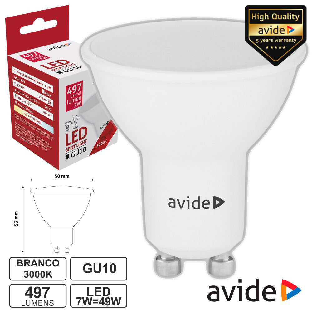 Lâmpada Led Gu10 Spot 7W 230V 3000K 497Lm Avide - Tauu,pt