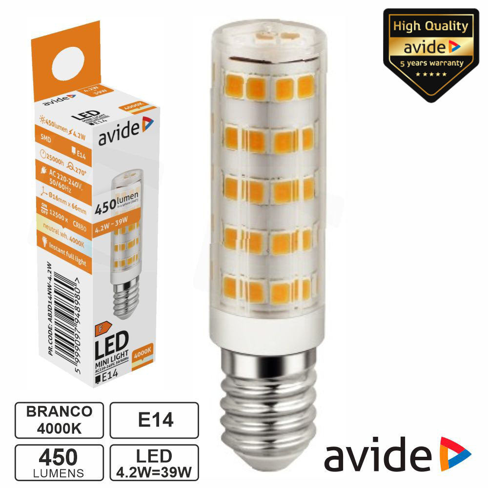 Lâmpada Led E14 Jd 4,2W 230V 4000K 450Lm Avide - Tauu,pt
