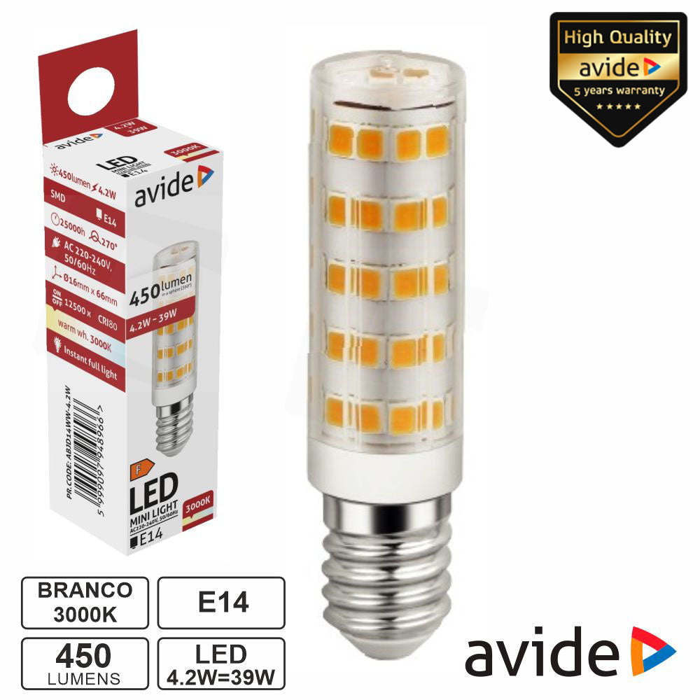 Lâmpada Led E14 Jd 4,2W 230V 3000K 450Lm Avide - Tauu,pt