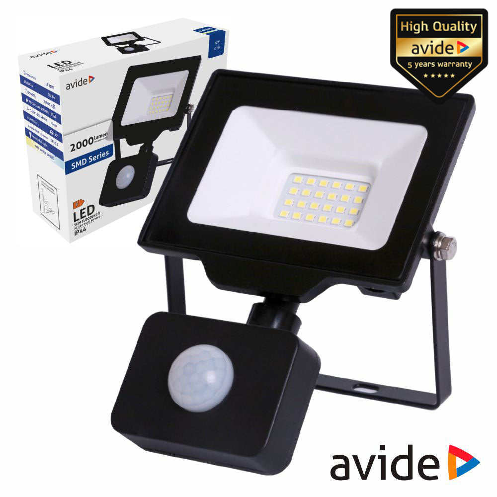 Foco Led 20W 230V C/ Sensor 6400K 2000Lm Preto Ip44 Avide - Tauu.pt