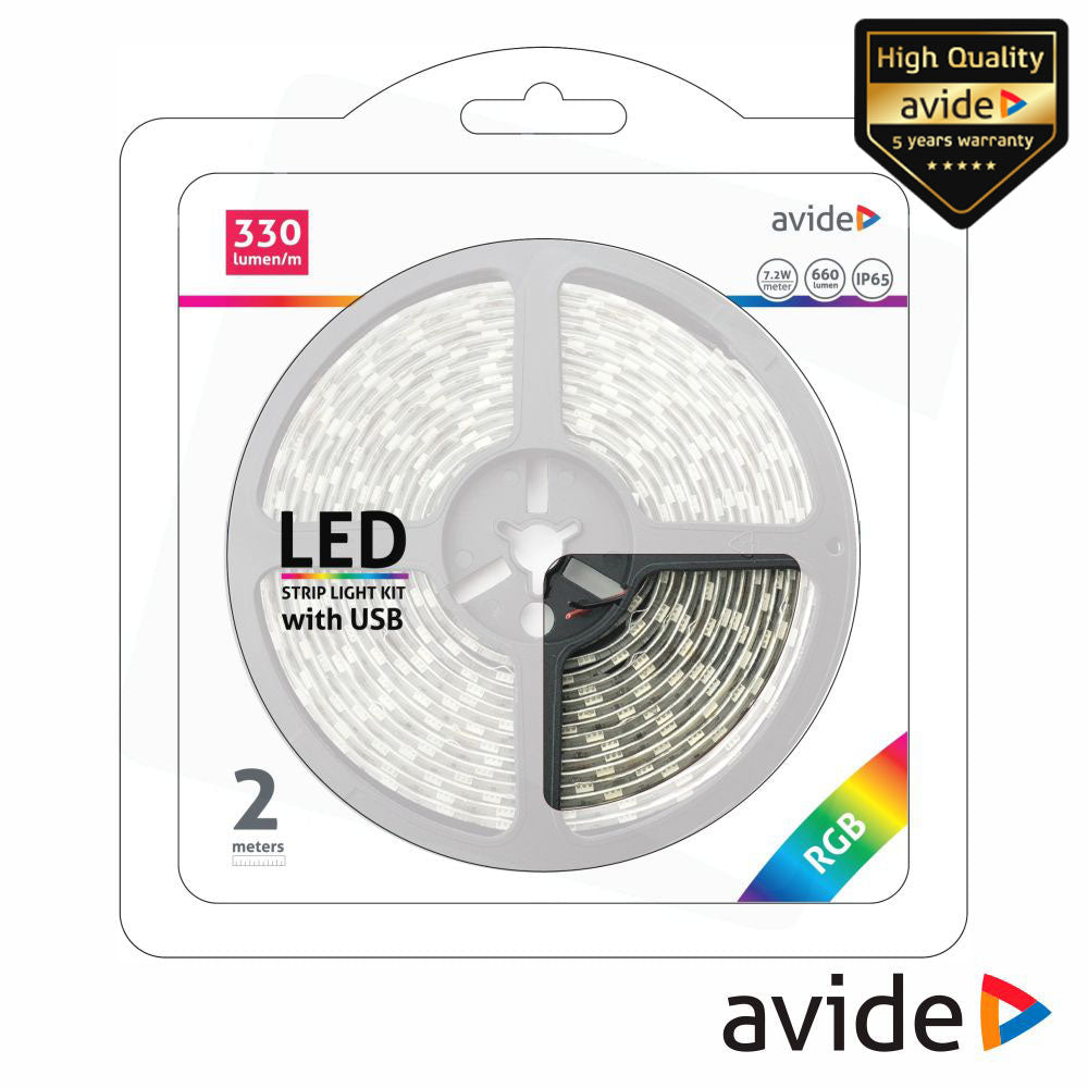Fita 60 Leds P/ Tv C/ Usb 5050 Rgb 5V 7.2W/M 2M Ip65 Avide - Tauu.pt