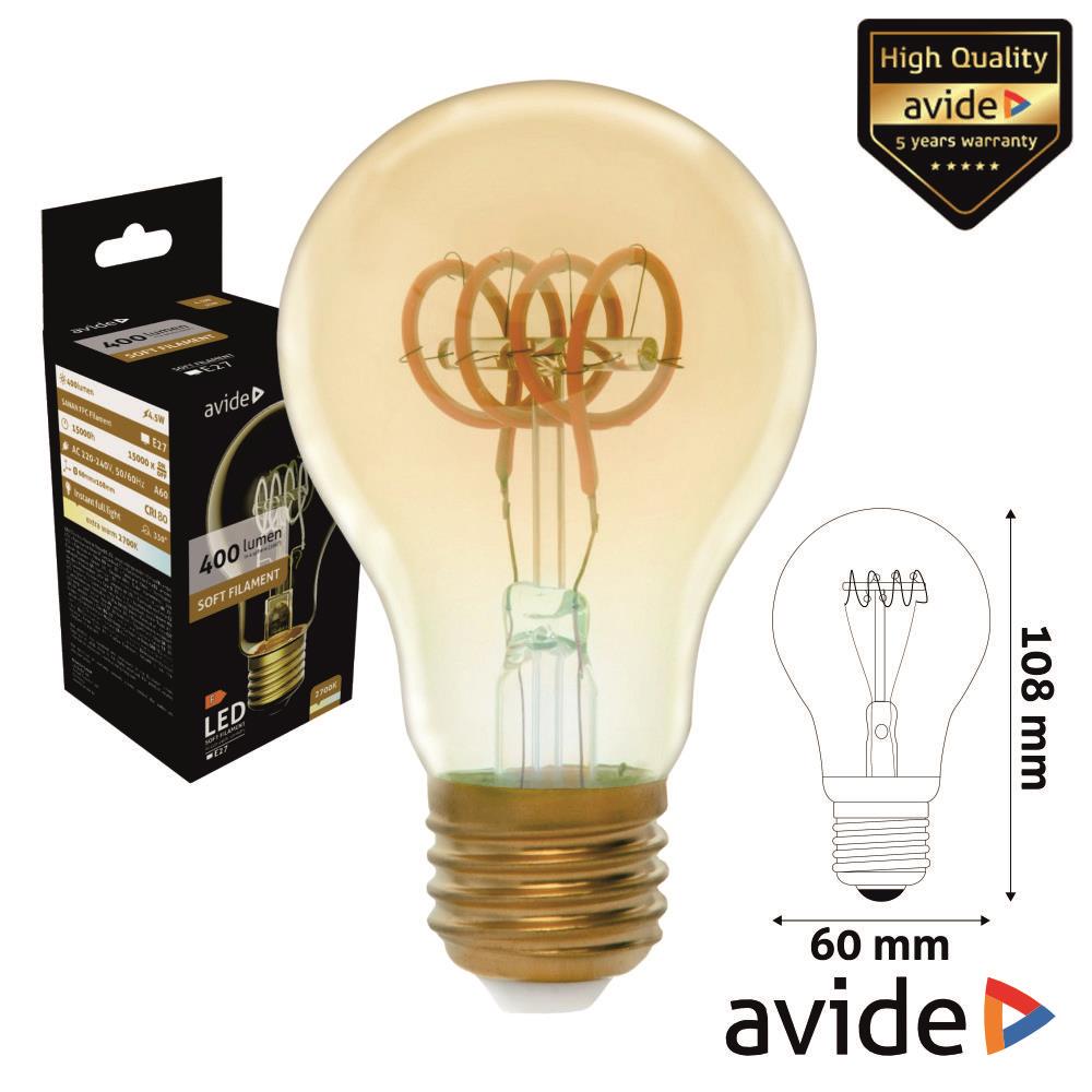 Lâmpada E27 4,5W Globo 230V Filamento 2700K 400Lm Avide - Tauu,pt