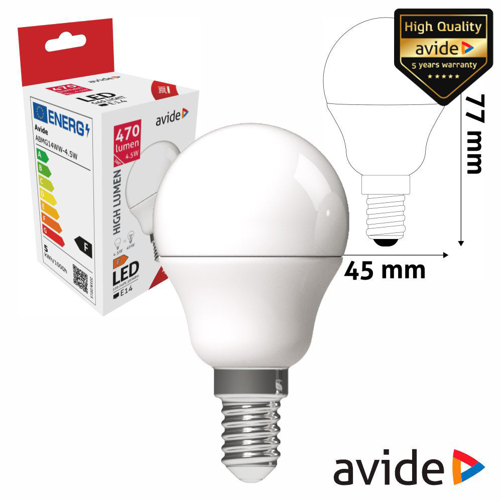 Lâmpada Led E14 Globo G45 4,5W 230V 3000K 470Lm Avide - Tauu,pt