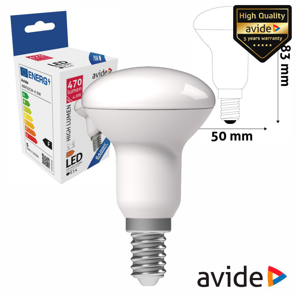 Lâmpada Led E14 R50 4,9W 230V 6400K 470Lm Avide - Tauu,pt