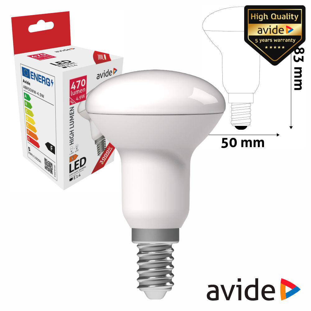 Lâmpada Led E14 R50 4.9W 230V 3000K 470Lm Avide - Tauu.pt