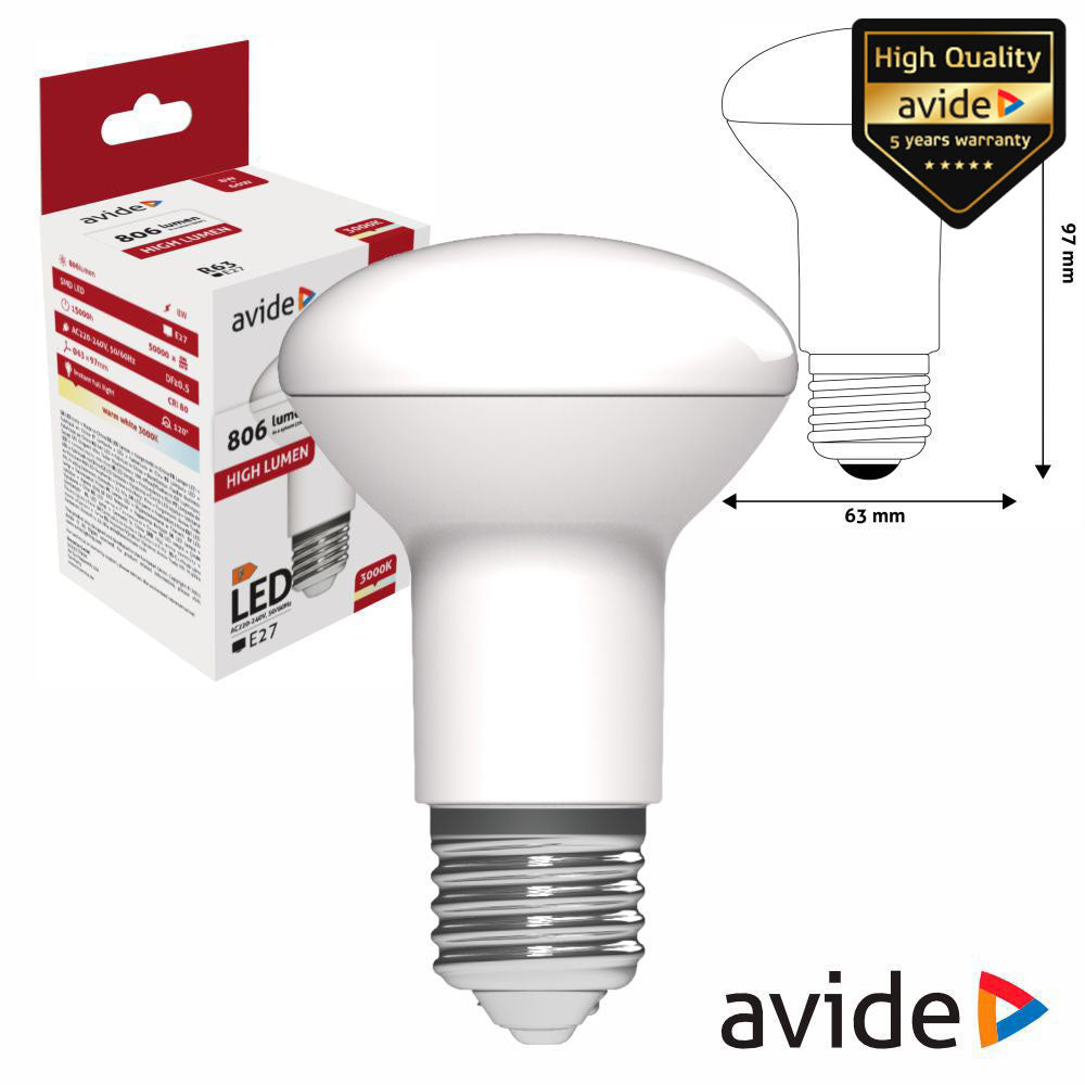 Lâmpada Led E27 R63 8W 230V 3000K 806Lm Avide - Tauu,pt