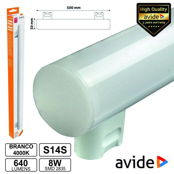 Lâmpada Tubular 8W 50Cm Leds S14S 4000K 640Lm Avide - Tauu.pt