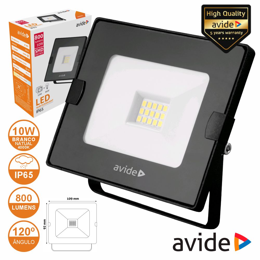 Foco Led 10W 230V 4000K 800Lm Preto Ip65 Avide - Tauu.pt