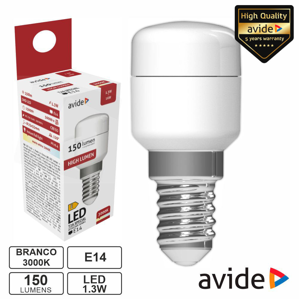 Lâmpada Led E14 Stick T26 1,3W 230V 3000K 150Lm Avide - Tauu,pt